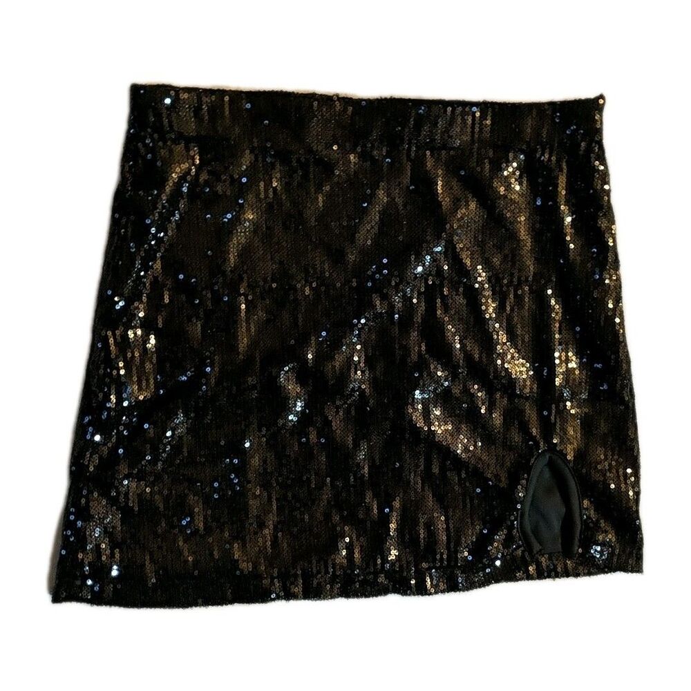NWT Spirit Halloween Women Large Black Sequined  Mini Skirt Side Slit L